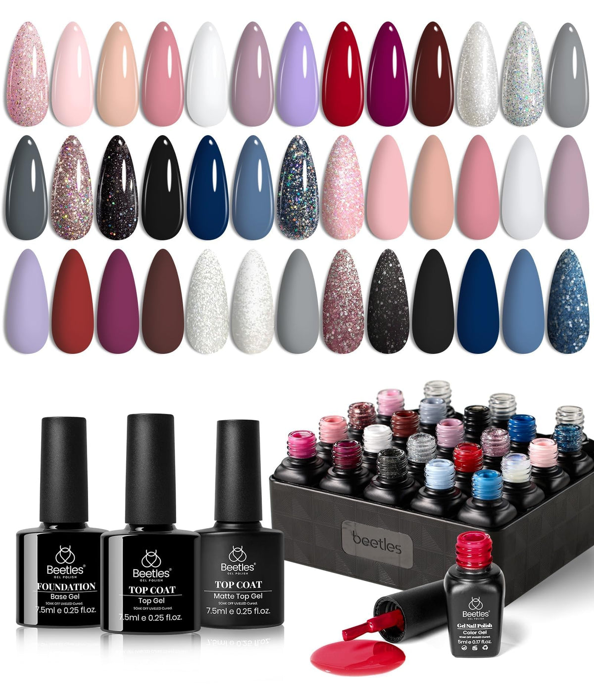 Beetles Fall Gel Nail Polish Set, 23Pcs Brown Burgundy Red Nude Pink