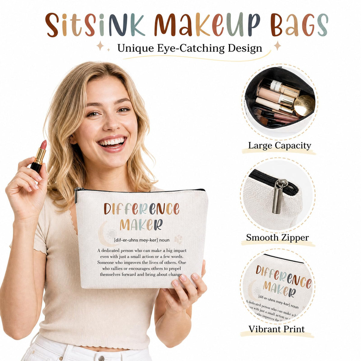 Sitsink Funny Sarcastic Gifts for Girls - Intersting Gifts for Girls Birthday. A Ray of Sarcastic Sunshine Every Single Day Makeup Bag, Cosmetic Bags Humor Sarcastic Gifts for Women Boss Coworker