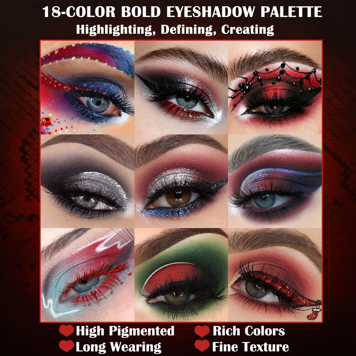 Matte Eyeshadow Palette Pro 18 Colors Pigmented Shimmer Glitter Eye Shadow Palette, Long Lasting Waterproof Dark Smokey Powder Cosmetics Pallet Halloween Valentine Gift Makeup Kit (01# Seductress)
