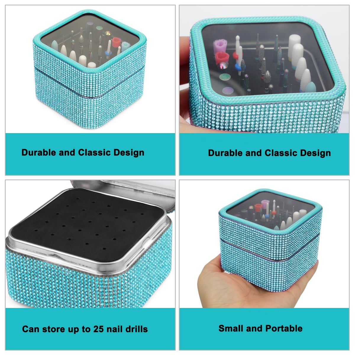 25Pcs Nail Drill Bits Set with Rhinestone Storage Box