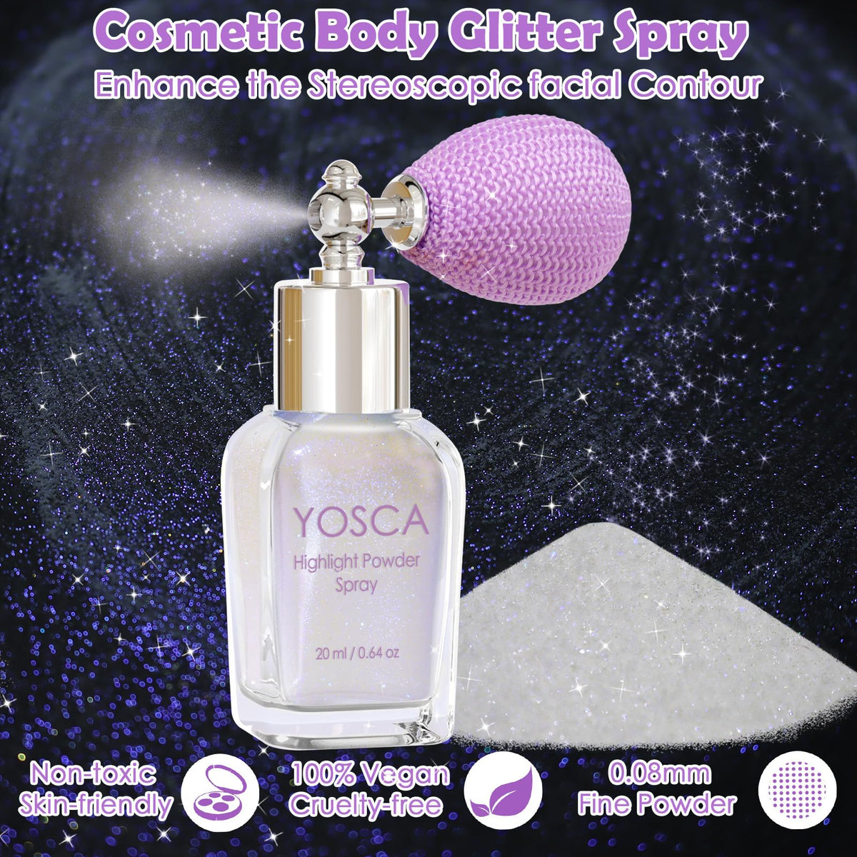 Yosca Body Glitter Spray, 30ML Holographic Body Shimmer Powder Hair Spray