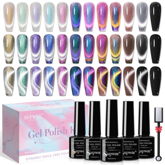 SUPWEE Magnetic Cat Eye Gel Nail Polish Set 12 Colors Cateye Gel Polish