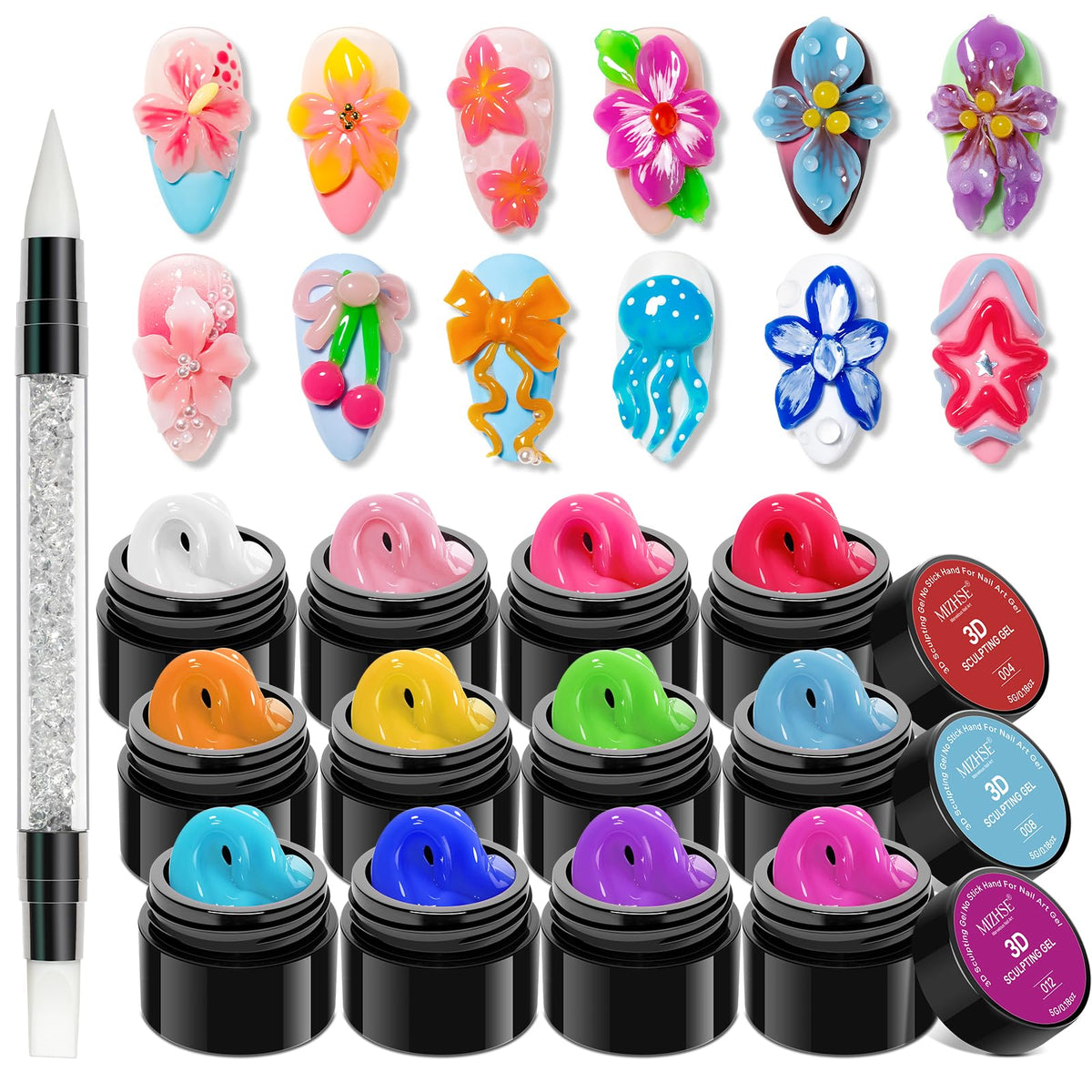 MIZHSE 3D Nail Scupting Gel for Nail Art, 6PCS Neon Colors Non-sticky