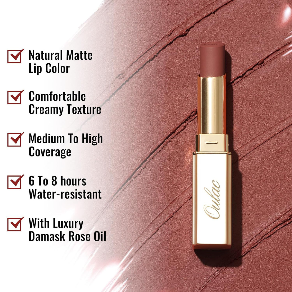 Oulac Red Matte Lipsticks for Women, Silky Velvet Matte Lipstick, Terracotta High Impact Lip Color, Soft Smooth Texture, Not Dry Lightweight Formula Infused with Vitamin E, RM06