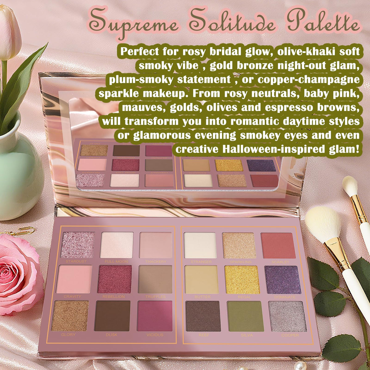Matte Eyeshadow Palette Pro 18 Colors Pigmented Shimmer Glitter Eye Shadow Palette, Long Lasting Waterproof Dark Smokey Powder Cosmetics Pallet Halloween Valentine Gift Makeup Kit (01# Seductress)