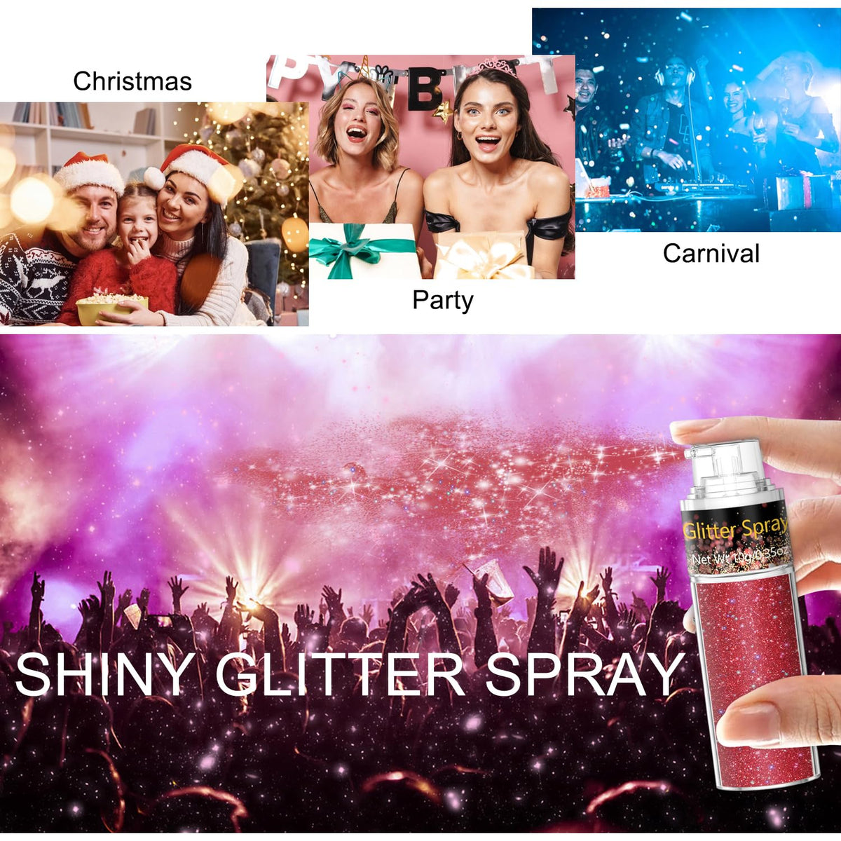 Scarman Hair and Body Glitter Spray, 1PC Glint-Rainbow Hairspray Powder