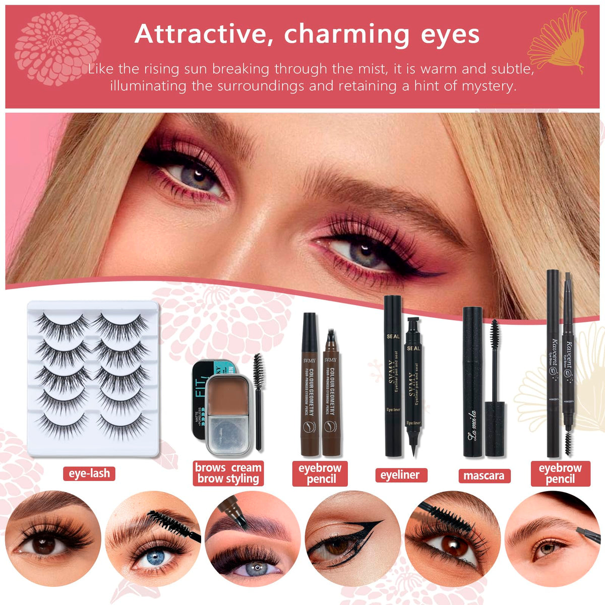 Makeup Set for Women Full Kit Includes, eyeshadow、 liquidfoundation,Loose powder,Eyebrow pencil,Lipstick Eye Pencil Makeup BrushesMakeup practice board 4-color lip gloss set