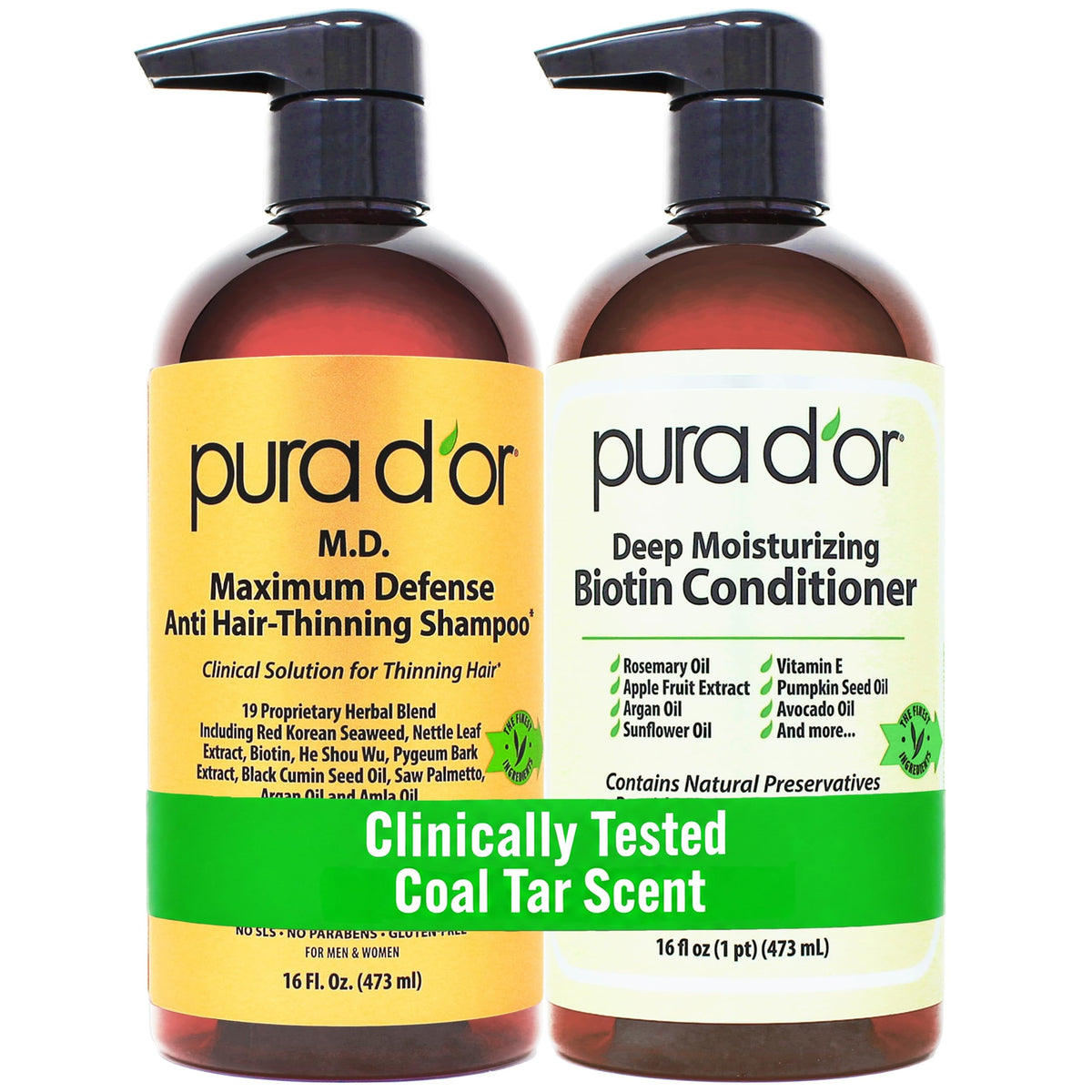 PURA D'OR Gold Label Anti-Thinning Biotin Shampoo & Conditioner, 16oz x2