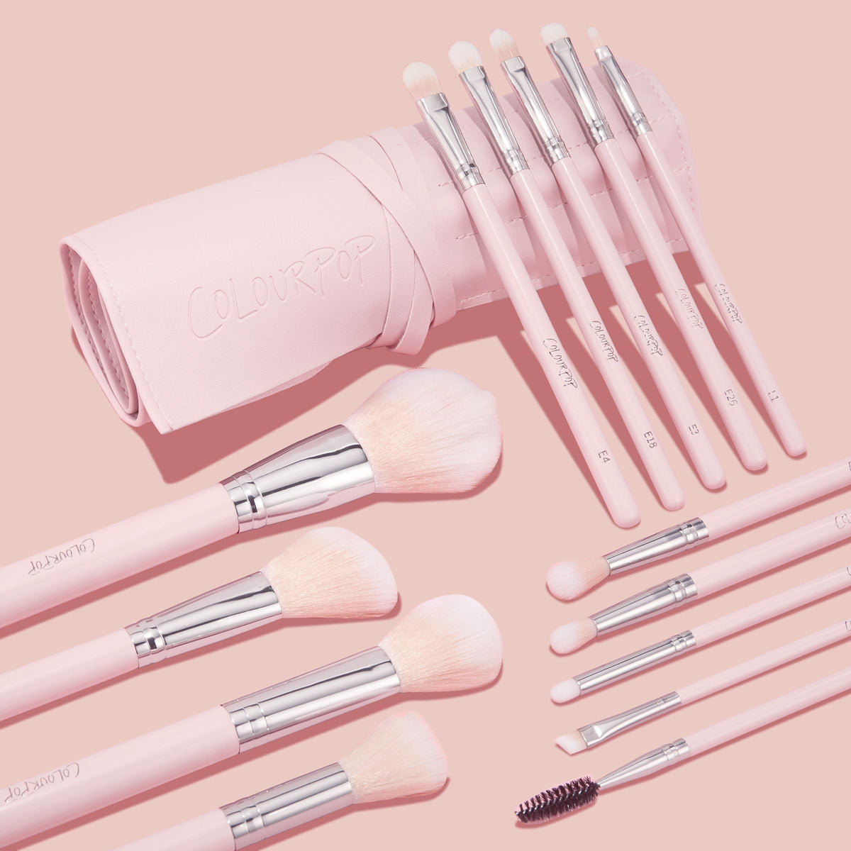 ColourPop Stone Cold Brush Roll Face & Eye Brush Set - Face & Eye Makeup Brush Set - Made with Luxe Synthetic Vegan Bristles - Includes Holder (15 Count)