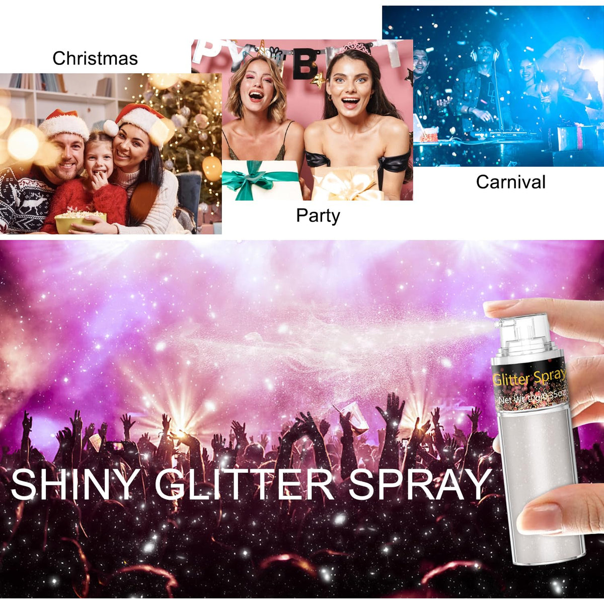 Scarman Hair and Body Glitter Spray, 1PC Glint-Rainbow Hairspray Powder