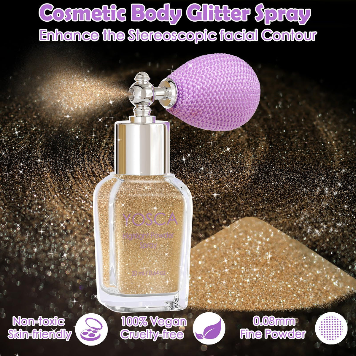 Yosca Body Glitter Spray, 30ML Holographic Body Shimmer Powder Hair Spray