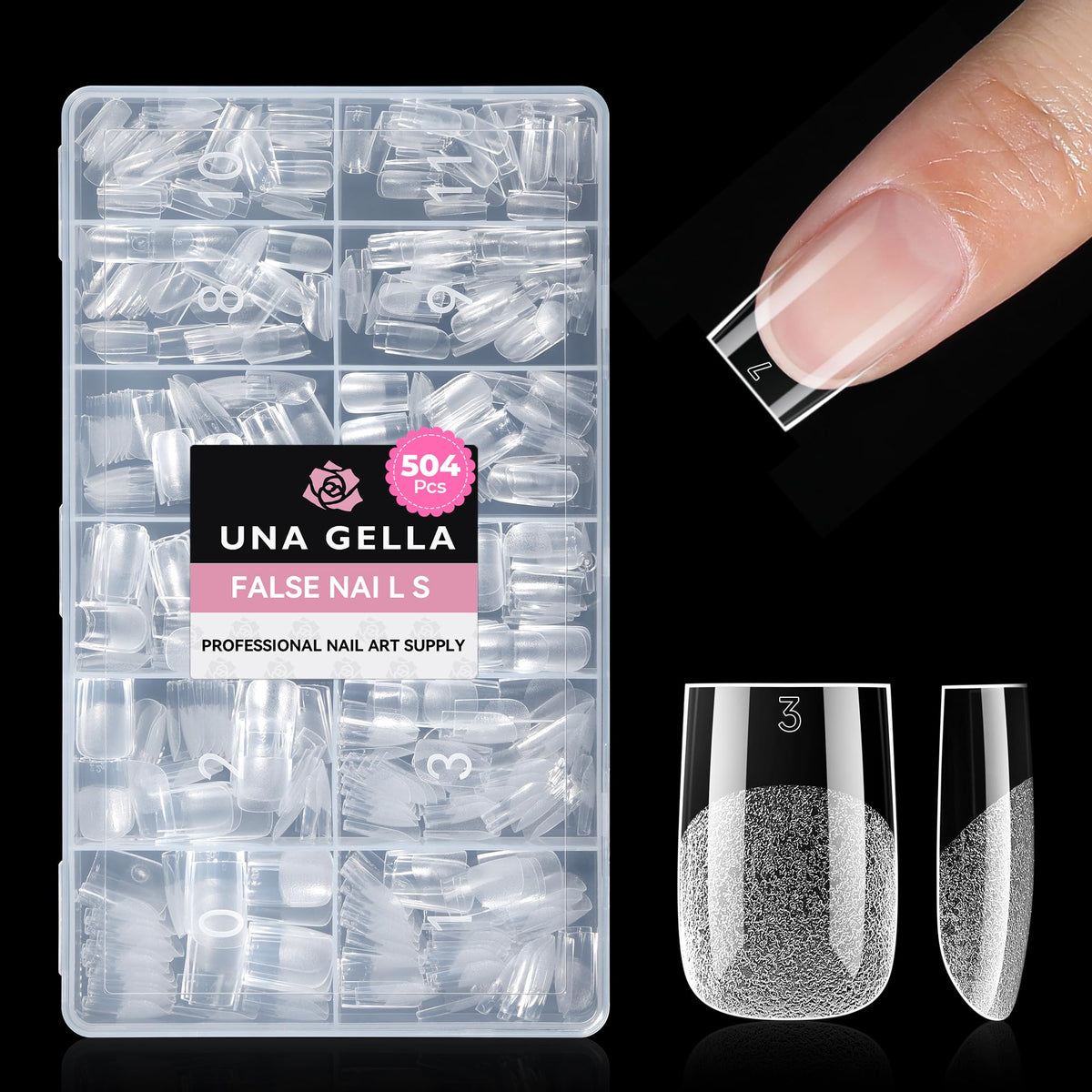 UNA GELLA Almond Gel Nail Tips 504PCS Pre-Etched Clear Fake Nails Tips
