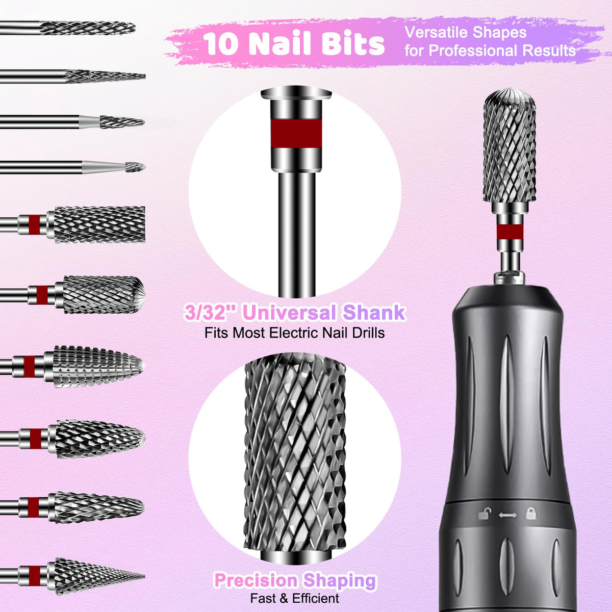 CGBE Nail Drill Bits Set: 10PCS Tungsten Carbide Drill Bits for Nail Drill