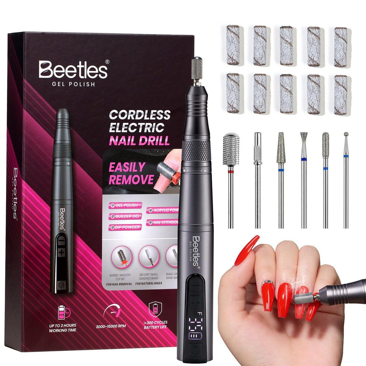 Beetles Electric Nail Drill Kit, 7 Drill Bit 0-12000 RPM Electric Nail File