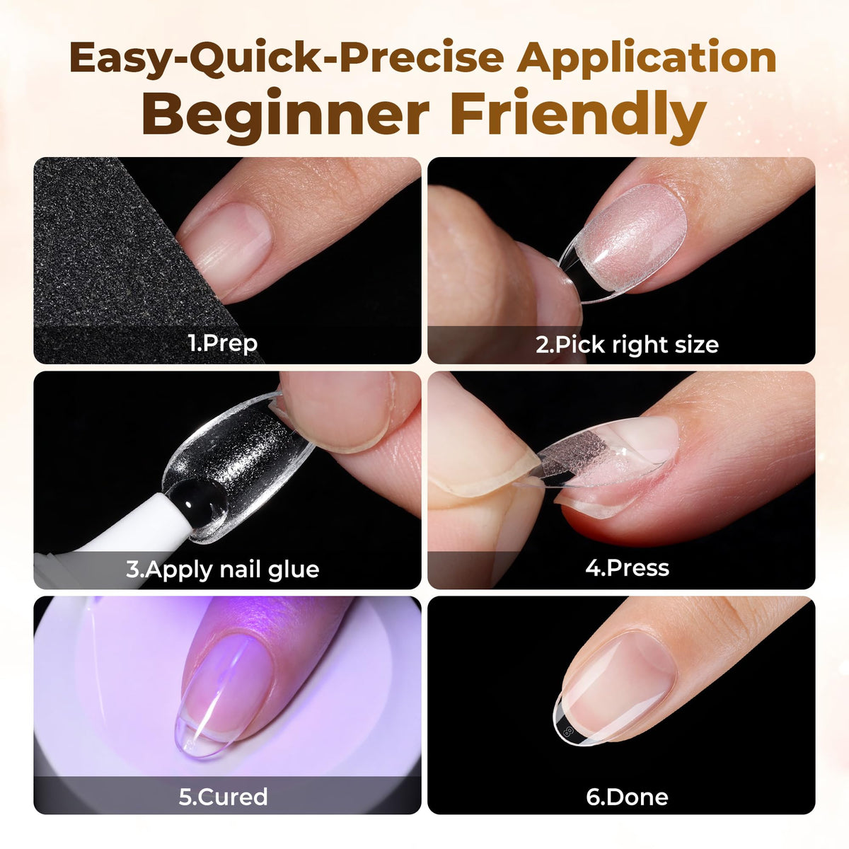 UNA GELLA Almond Gel Nail Tips 504PCS Pre-Etched Clear Fake Nails Tips