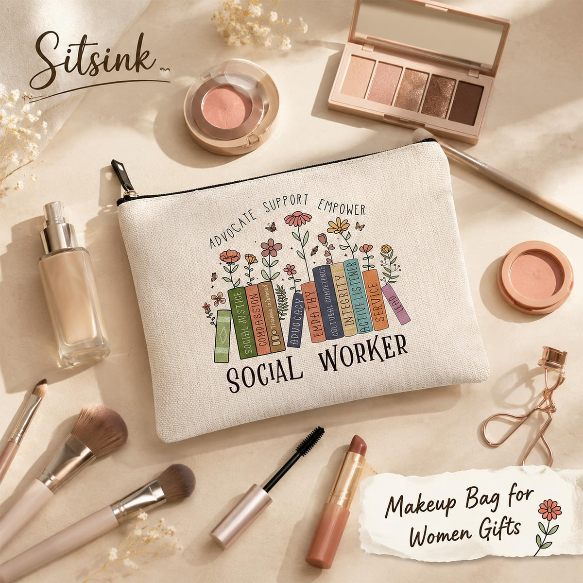 Sitsink Funny Sarcastic Gifts for Girls - Intersting Gifts for Girls Birthday. A Ray of Sarcastic Sunshine Every Single Day Makeup Bag, Cosmetic Bags Humor Sarcastic Gifts for Women Boss Coworker