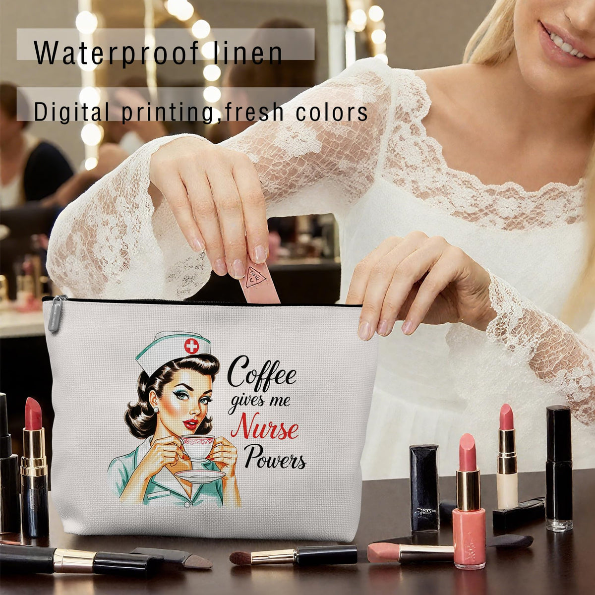 Retro Pinup Makeup Bag for Women, Vintage Pop Art Cosmetic Pouch, Sassy Funny Gifts for Girls, Bold Sarcastic Toiletry Bag, Unique Present
