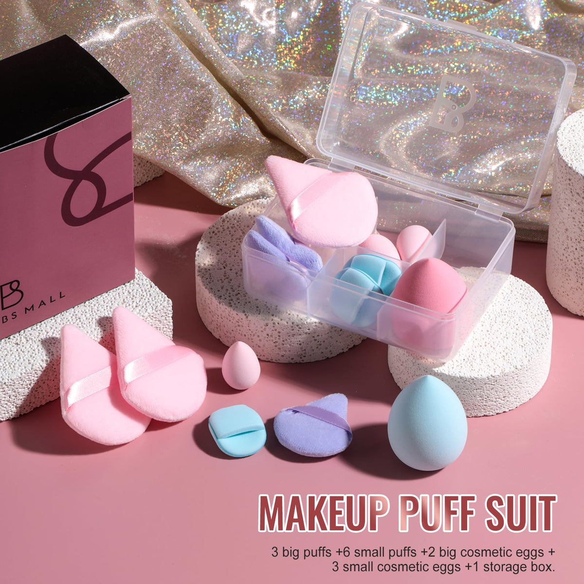 Makeup Sponge Set BS-MALL Triangle Puff 14PCS Non-Latex Beauty Blender Sponges with Travel Case, Soft Makeup Puff for Foundation, Concealer, Cream & Powder, Face & Eye Blending for Sensitive Skin