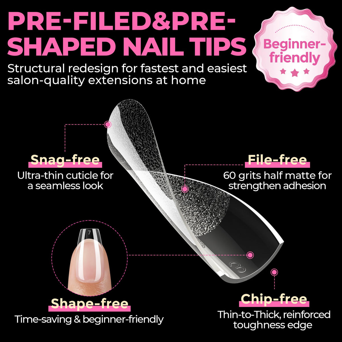 UNA GELLA Almond Gel Nail Tips 504PCS Pre-Etched Clear Fake Nails Tips