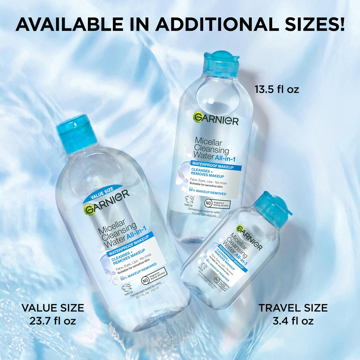 Garnier SkinActive Micellar Water For Waterproof Makeup, Facial Cleanser & Makeup Remover, 13.5 Fl Oz (400mL), 1 Count (Packaging May Vary)