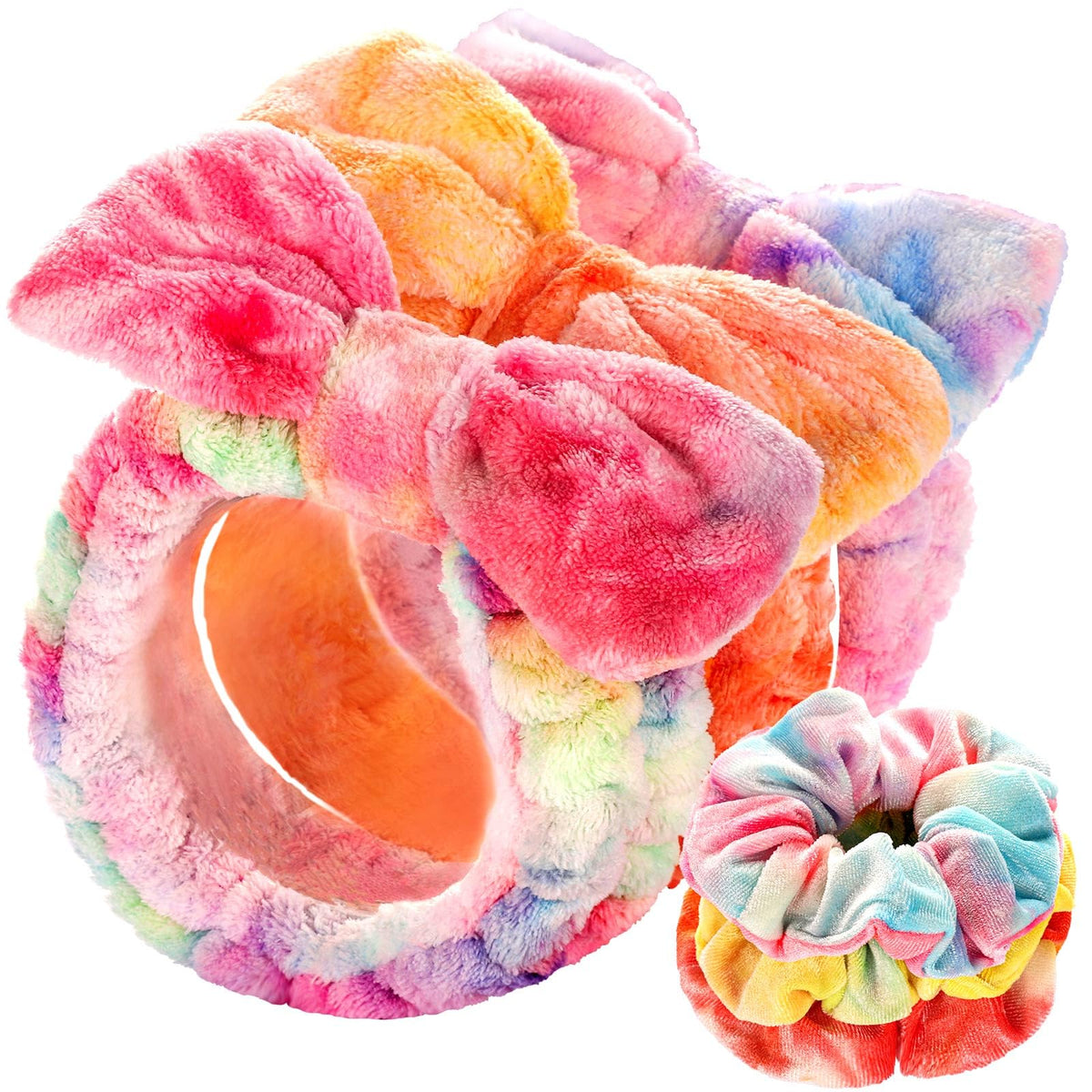 LEOBRO Spa Headband, 6pcs Makeup Headbands and Hair Scrunchies, Bow Skin Care Headband for Washing Face for Teen Girls Women, Easter Basket Valentines Christmas Gift for Girls, Black & White & Gray