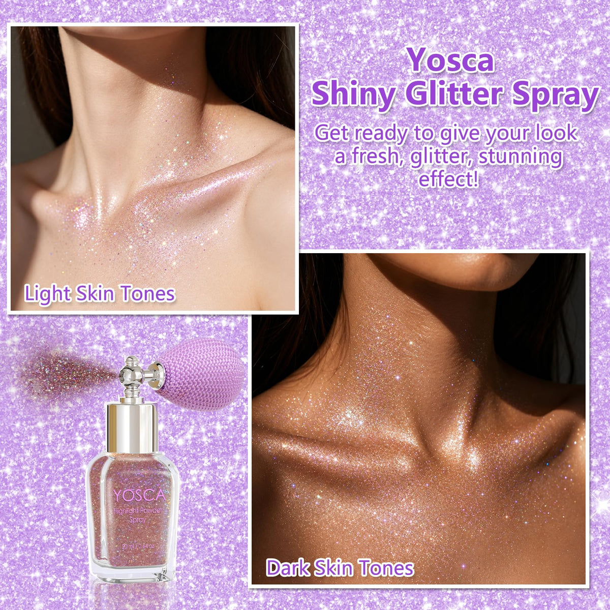Yosca Body Glitter Spray, 30ML Holographic Body Shimmer Powder Hair Spray