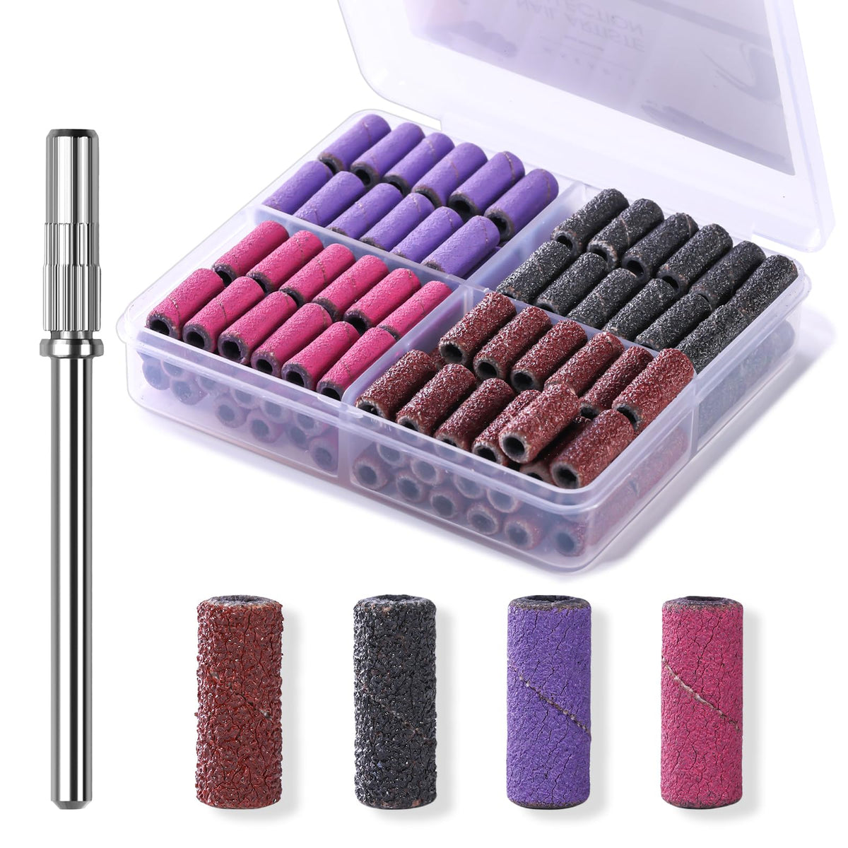 Makartt Nail Drill Sanding Bands - 100Pcs 80/120/180/240 4 Color Grit File