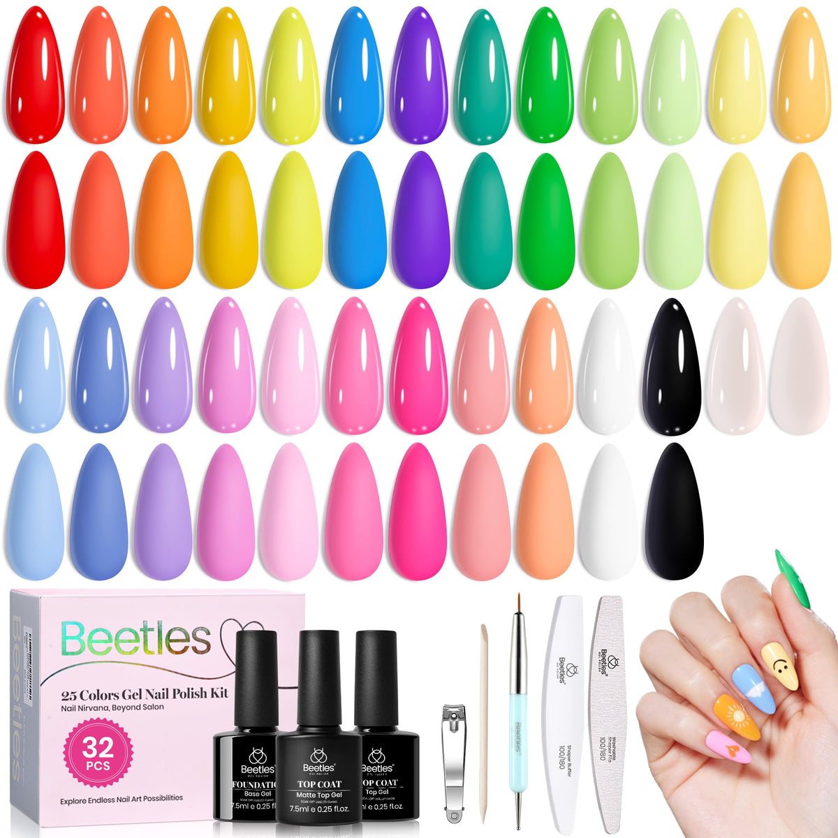 Beetles Fall Gel Nail Polish Set, 23Pcs Brown Burgundy Red Nude Pink