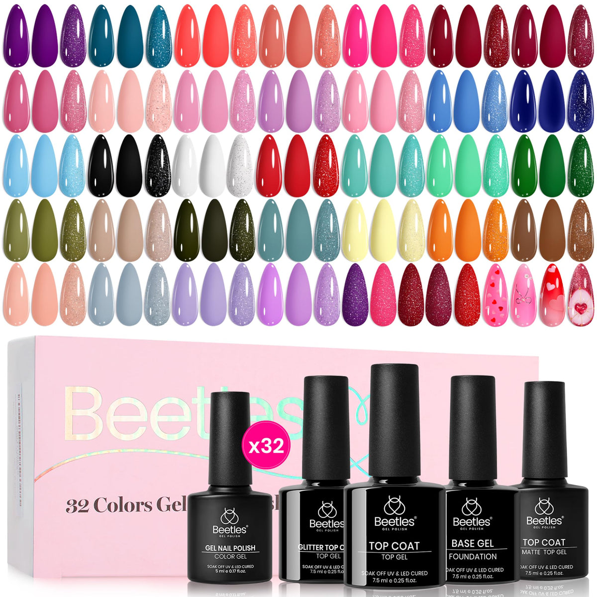 Beetles Gel Nail Polish Kit with U V Light - 80Pcs 55 Colors Gel Nail Kit