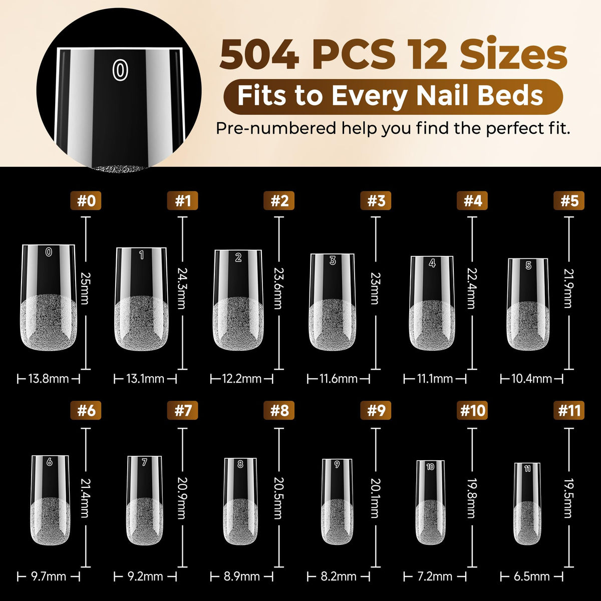 UNA GELLA Almond Gel Nail Tips 504PCS Pre-Etched Clear Fake Nails Tips