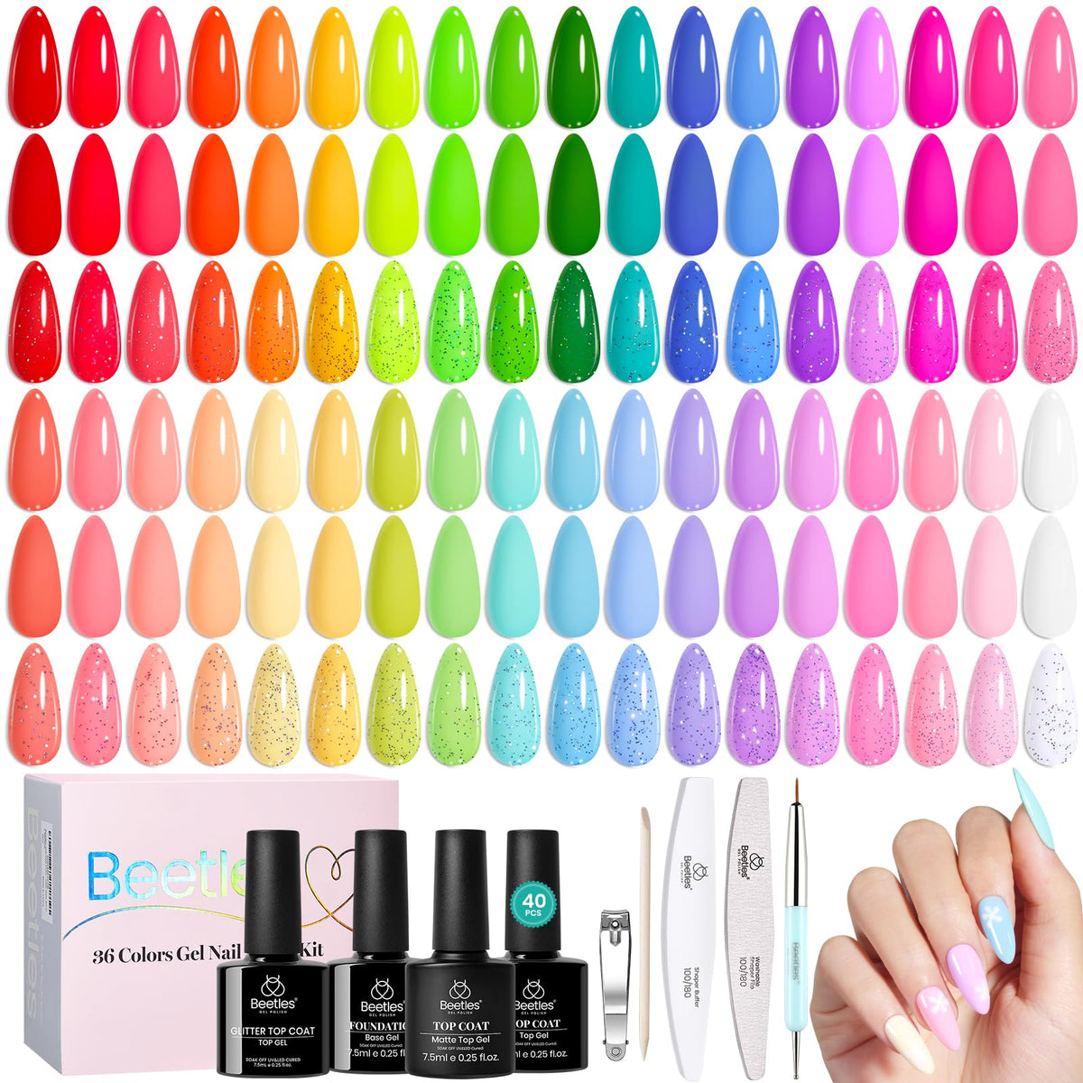 Beetles Fall Gel Nail Polish Set, 20 Colors Orange Yellow Brown
