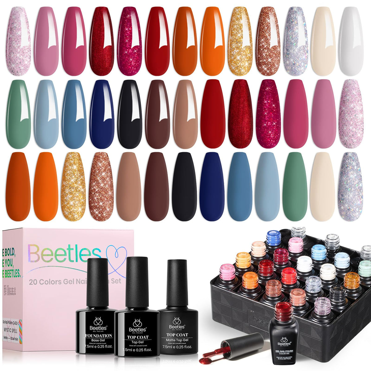 Beetles Cat Eye Gel Nail Polish Set, 36 Colors Magnetic Fall Gel Polish Kit
