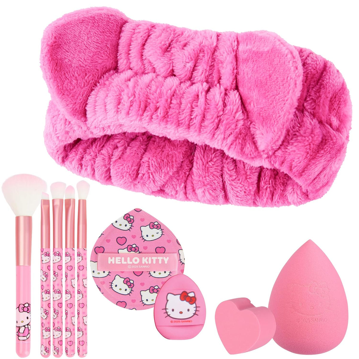 Get Trend Hello Kitty Sanrio Makeup Brush Sponge Set for Girls, Teens with Headband Powder Puffs Soft Brushes Beauty Sponges, Kawaii Gifts for Girls (Pink Hello Kitty)