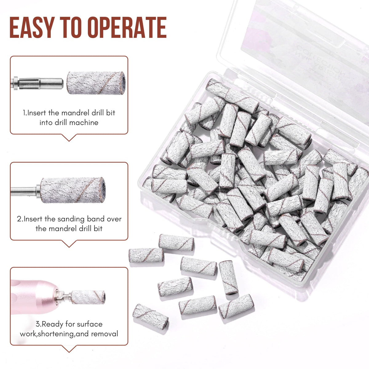 Makartt Nail Drill Sanding Bands - 100Pcs 80/120/180/240 4 Color Grit File