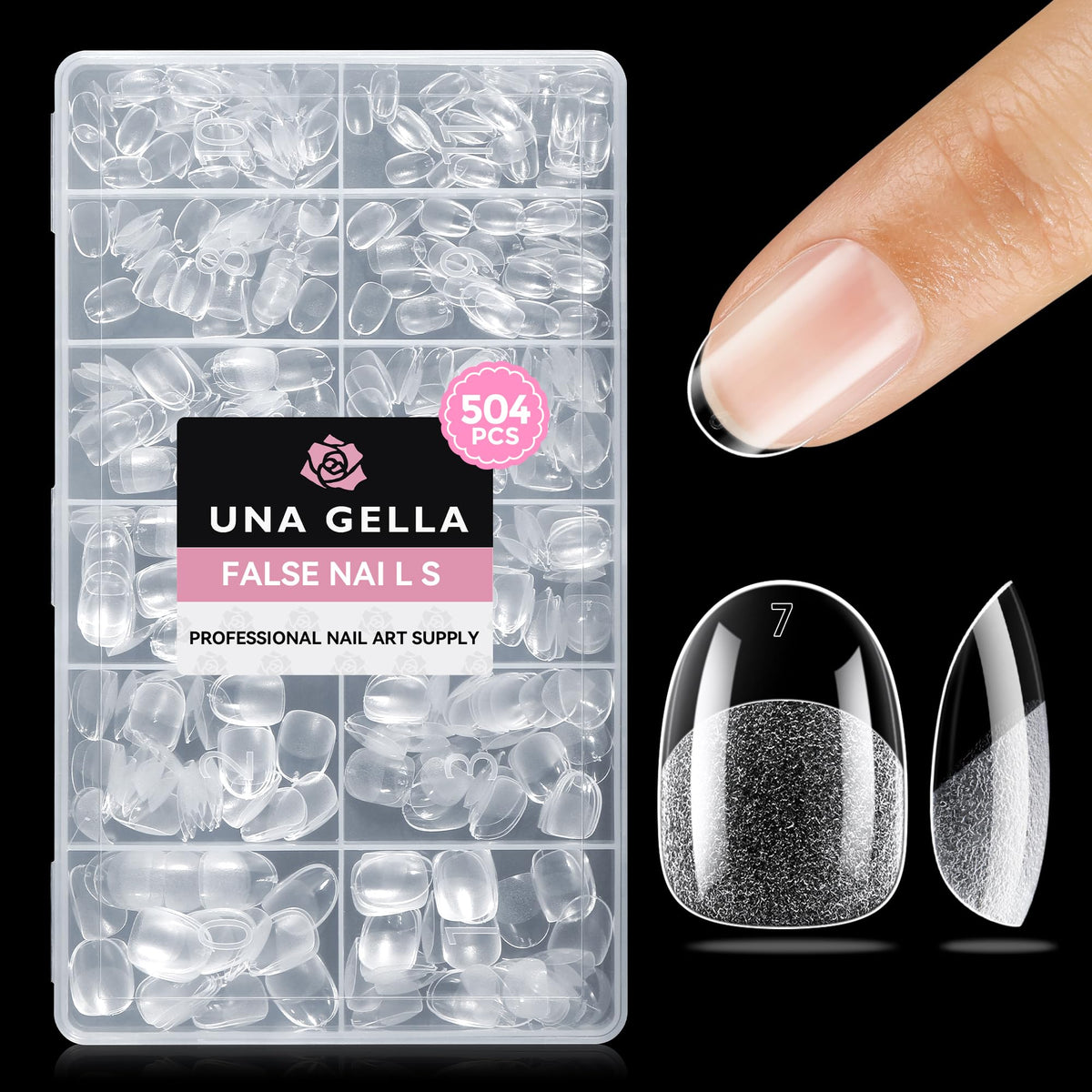 UNA GELLA Almond Gel Nail Tips 504PCS Pre-Etched Clear Fake Nails Tips