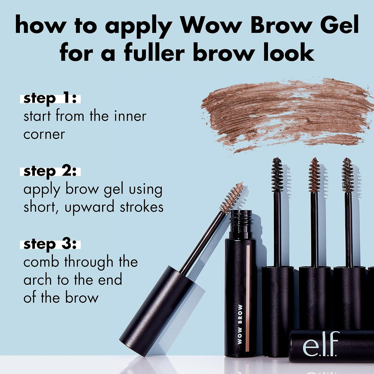 e.l.f. Wow Brow Gel, Volumizing, Buildable, Wax-Gel Hybrid, Creates Full, Voluminous-Looking Brows, Locks Brow Hairs In Place, Neutral Brown, Fiber-Infused 3.5g