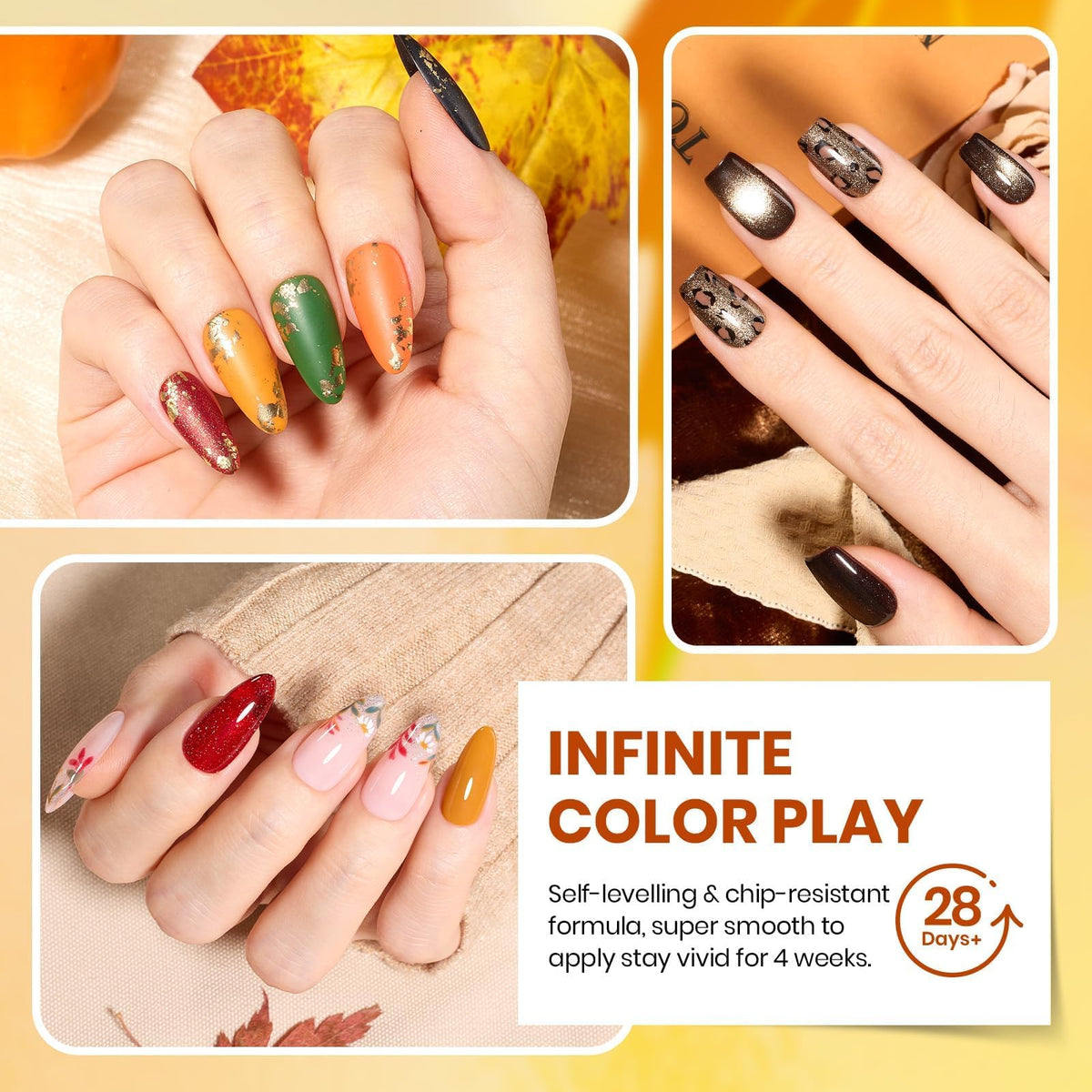 Beetles Fall Gel Nail Polish Set, 20 Colors Orange Yellow Brown