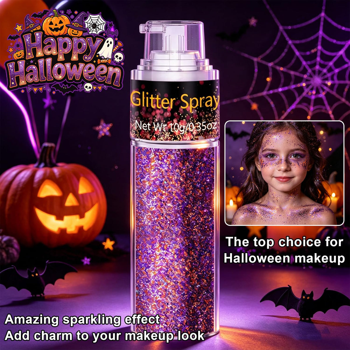 Scarman Hair and Body Glitter Spray, 1PC Glint-Rainbow Hairspray Powder