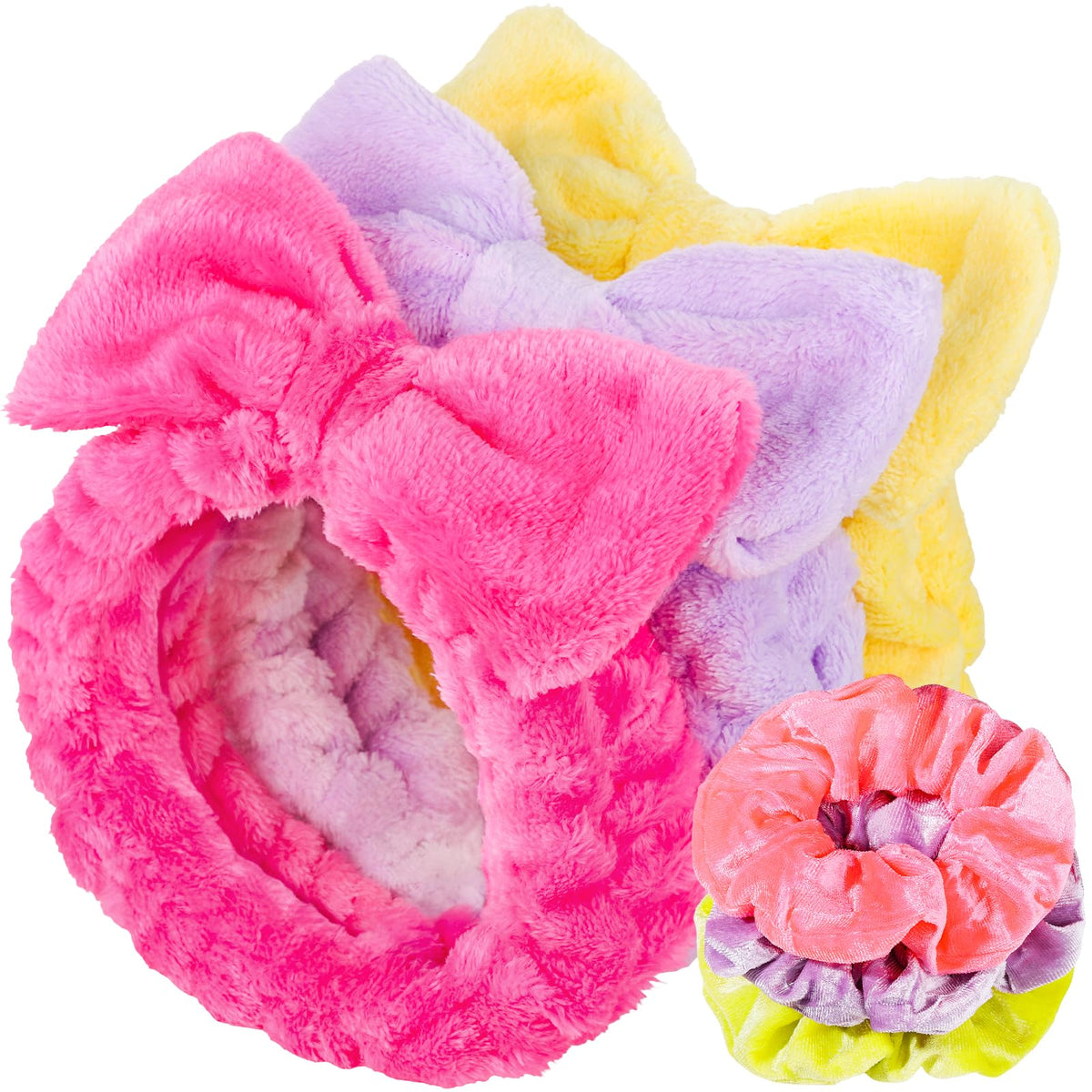 LEOBRO Spa Headband, 6pcs Makeup Headbands and Hair Scrunchies, Bow Skin Care Headband for Washing Face for Teen Girls Women, Easter Basket Valentines Christmas Gift for Girls, Black & White & Gray