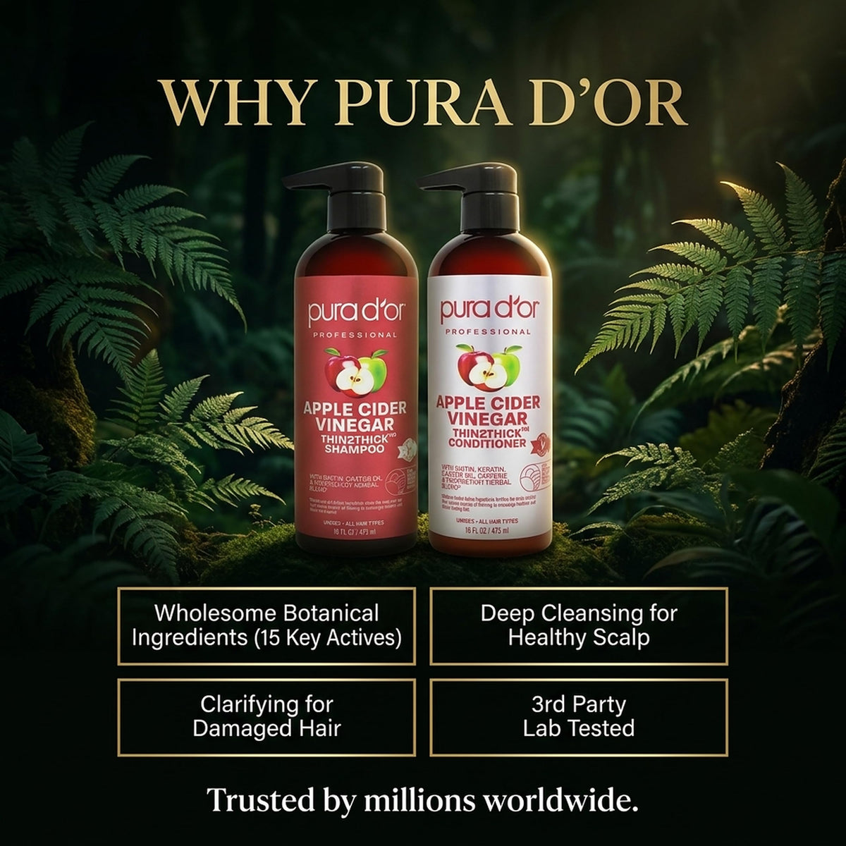 PURA D'OR Gold Label Anti-Thinning Biotin Shampoo & Conditioner, 16oz x2