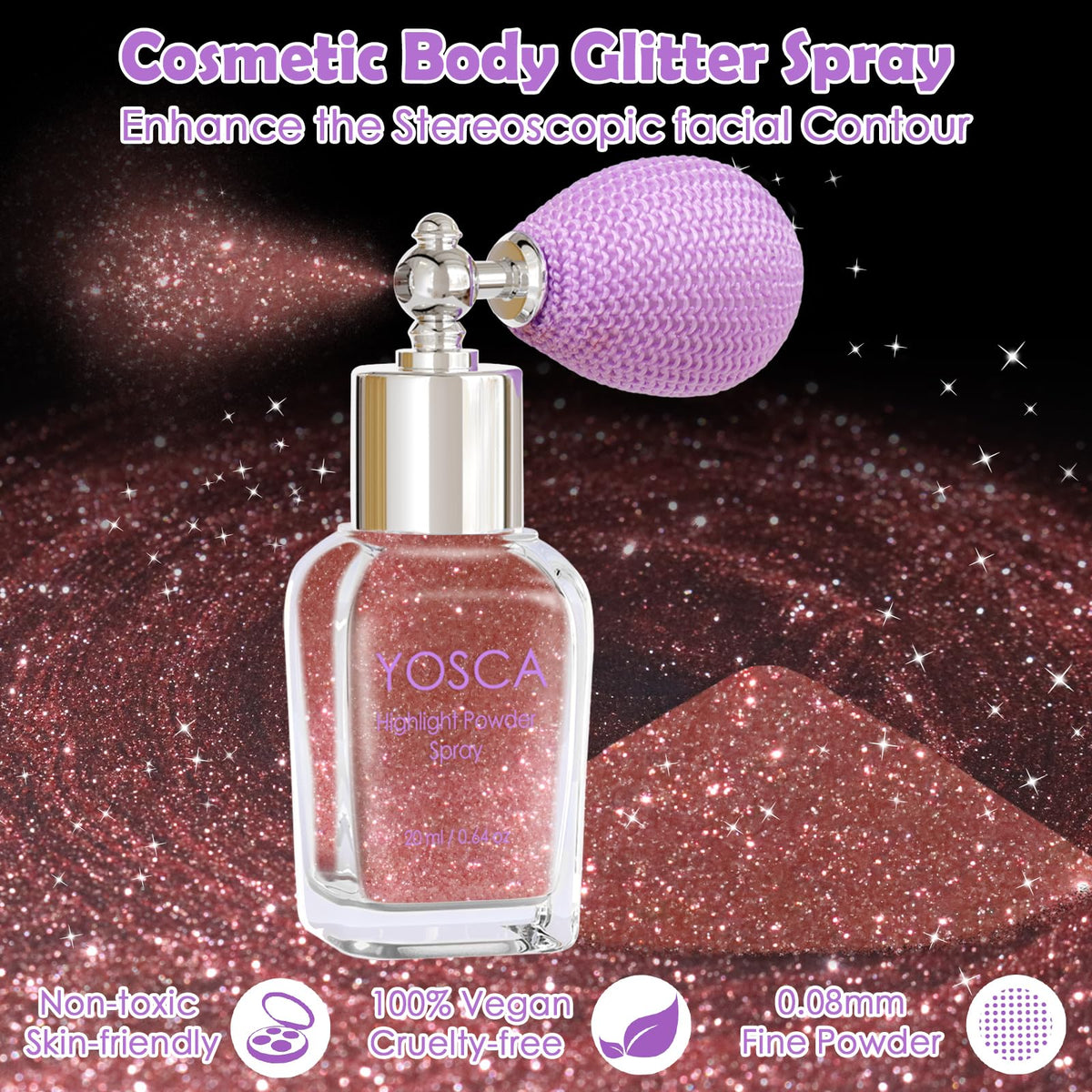 Yosca Body Glitter Spray, 30ML Holographic Body Shimmer Powder Hair Spray
