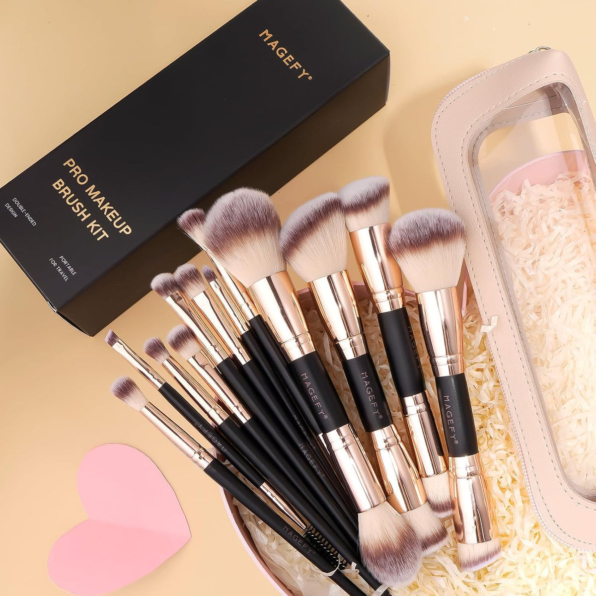 MAGEFY Makeup Brushes 12Pcs with Bag, Double-End Multi-functional for Foundation Powder Blush Eyeliner Eyeshadows brushes with Gift Box,Blackgold