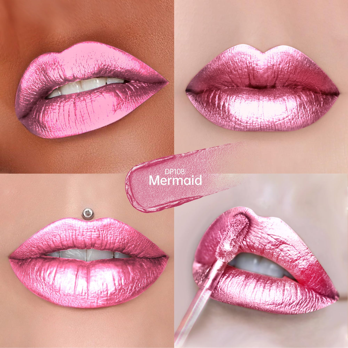 Depuplum Purple Lipsticks for Women Metallic Glitter Lipstick Long Lasting