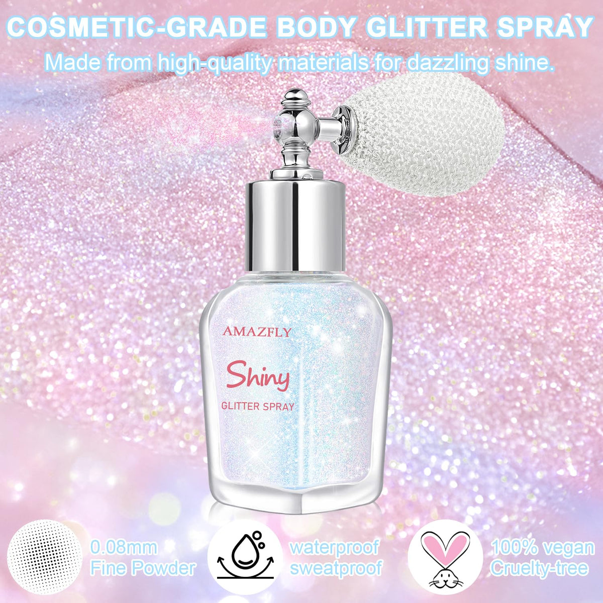 Hair and Body Glitter Spray, Shimmering Powder Sparkle Powder Makeup, Glitter Loose Sparkle Makeup for Body Highlighter,Festival Prom Rave Accessories (Glint-Rainbow)