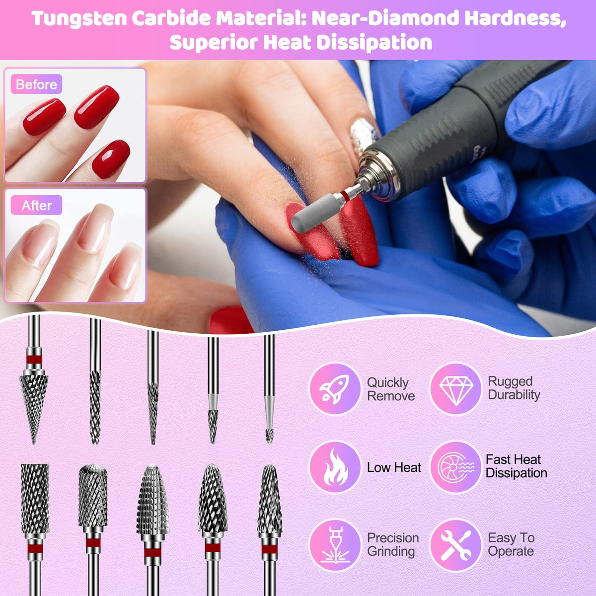 CGBE Nail Drill Bits Set: 10PCS Tungsten Carbide Drill Bits for Nail Drill