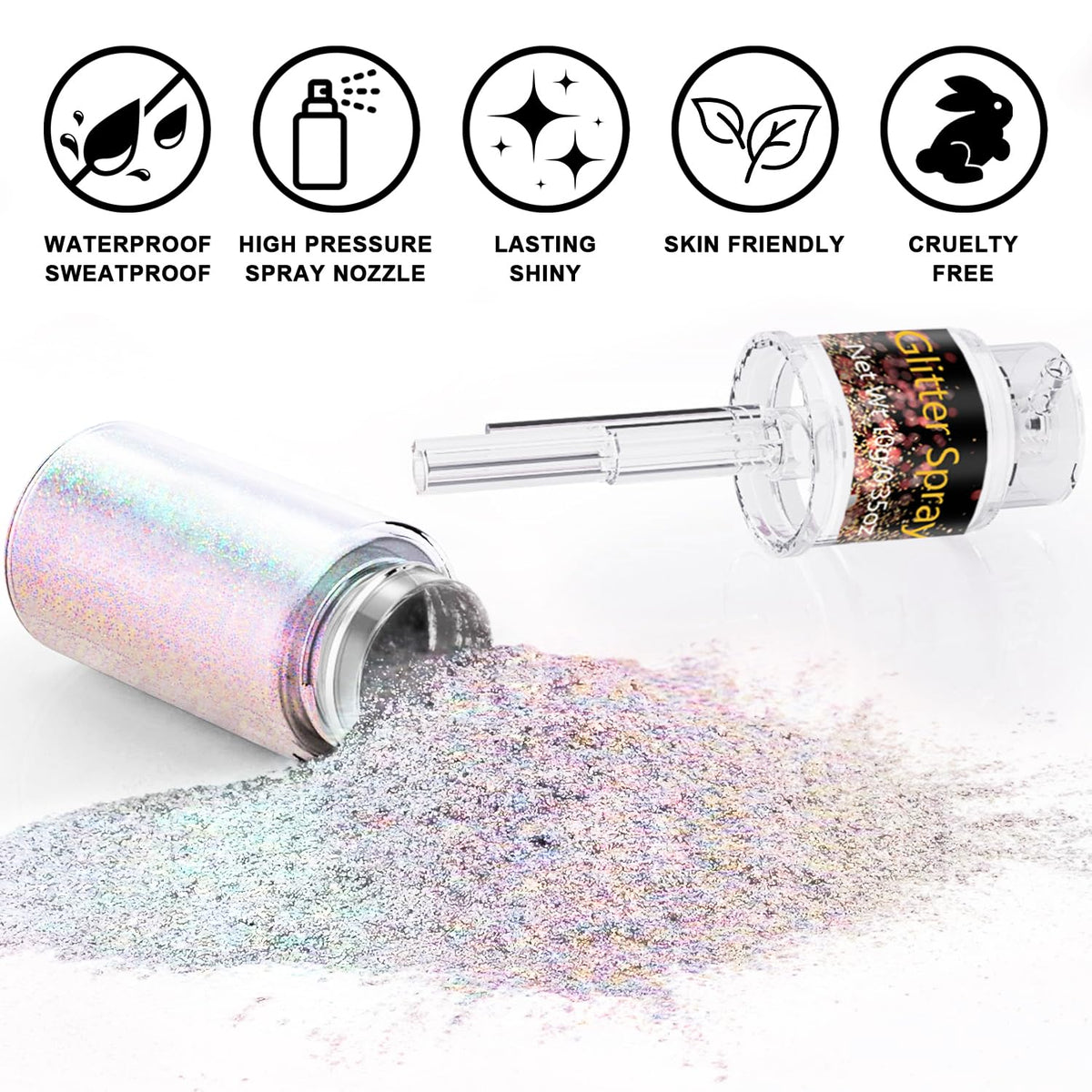 Scarman Hair and Body Glitter Spray, 1PC Glint-Rainbow Hairspray Powder