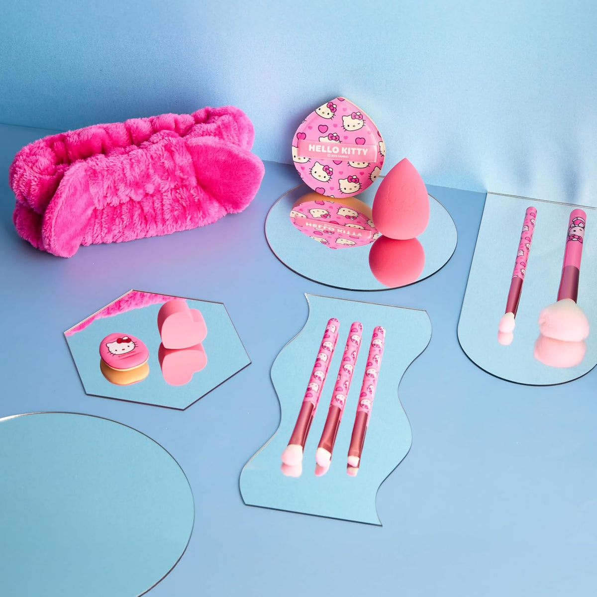 Get Trend Hello Kitty Sanrio Makeup Brush Sponge Set for Girls, Teens with Headband Powder Puffs Soft Brushes Beauty Sponges, Kawaii Gifts for Girls (Pink Hello Kitty)