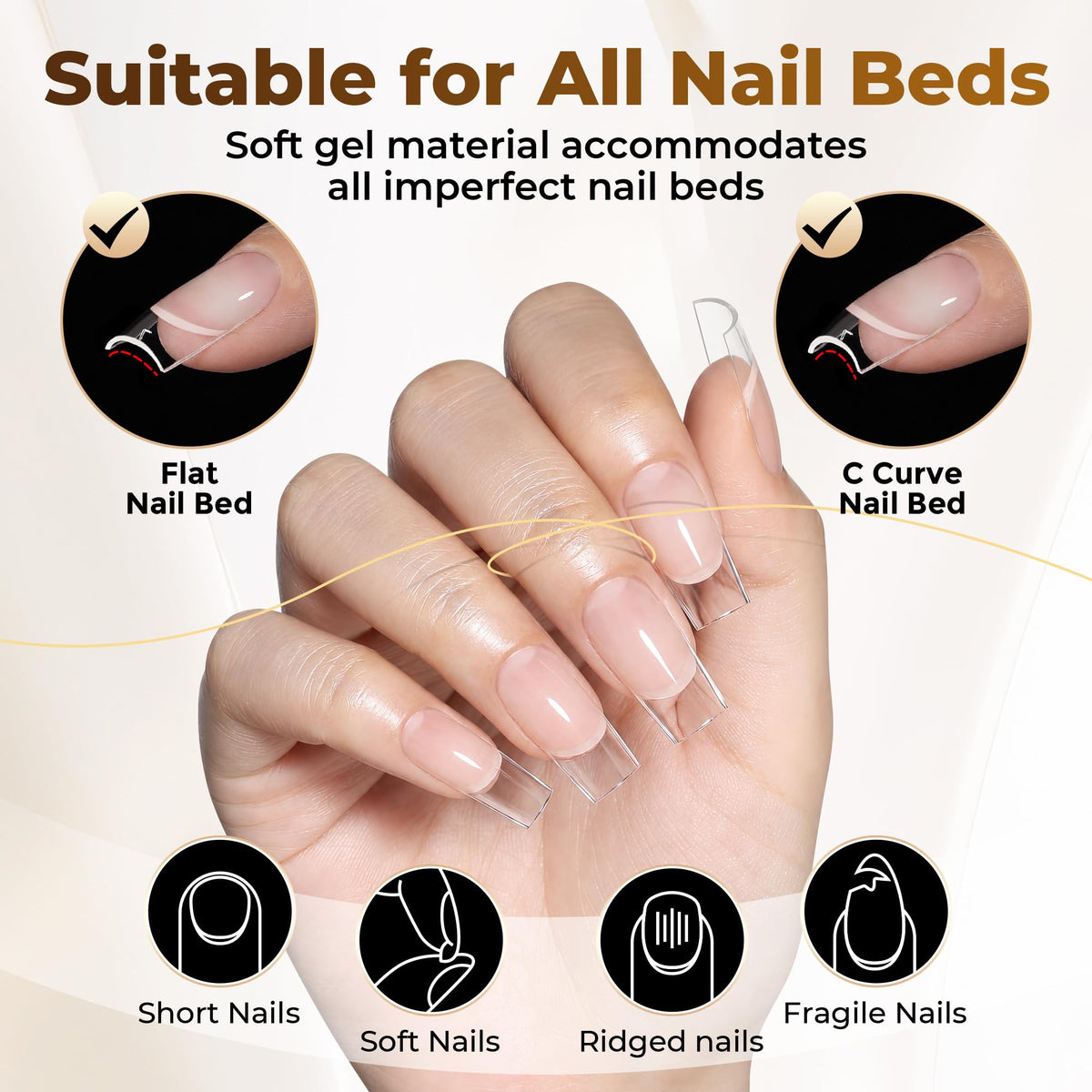 UNA GELLA Almond Gel Nail Tips 504PCS Pre-Etched Clear Fake Nails Tips