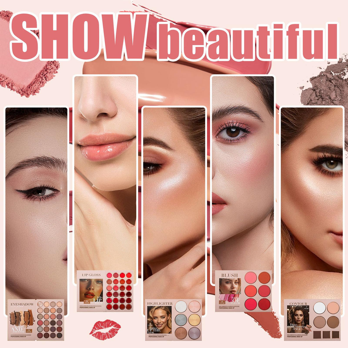 RoseFlower Make Up Set, Eyeshadow Blush Highlighter Contour Kit