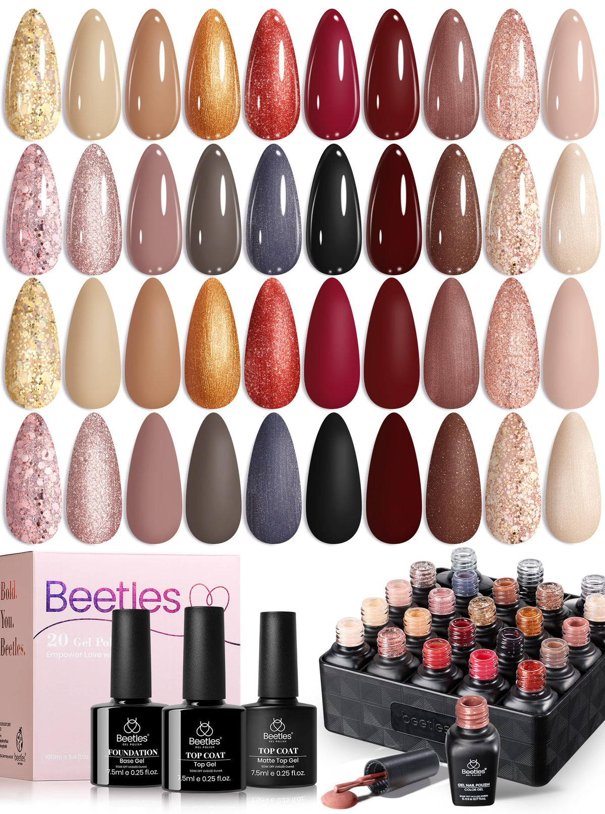 Beetles Fall Gel Polish Set, Fingertip Palette Collection, 32 Colors